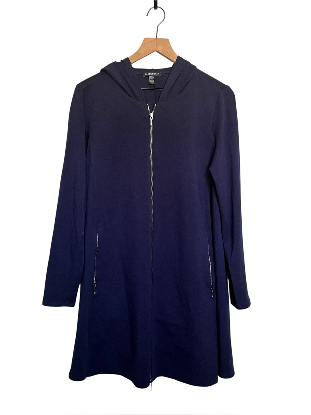 Eileen Fisher Dark Navy Hooded Zip-Up sweater size medium